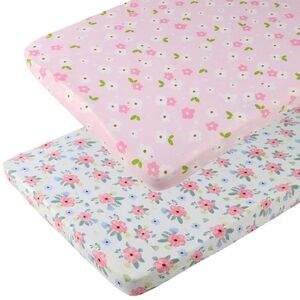 Floral Jersey Fitted Sheets - Pink and White